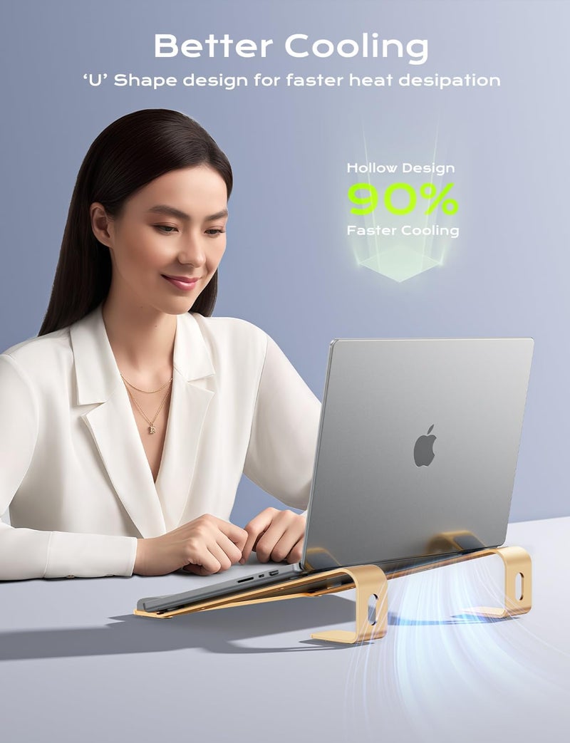JCZT حامل لابتوب من الألمنيوم، حامل نوت بوك مع مسند للمعصم، قاعدة لابتوب قابلة للفصل بتصميم مريح، حامل كمبيوتر متوافق مع جميع اللابتوبات من 10-17 بوصة مثل ماك بوك إير برو/HP/Dell/Lenovo، ذهبي - Image 4